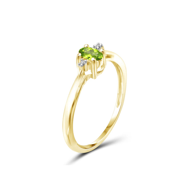 0.25 Ctw Peridot Gemstone And White Diamond Accent 14K Gold-Plated Ring