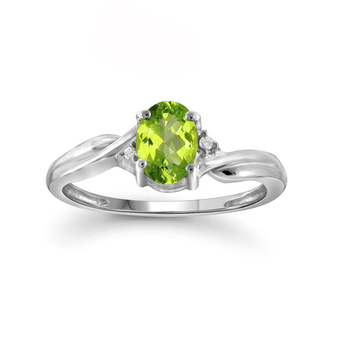 0.82 Carat T.G.W. Peridot Gemstone and Accent White Diamond Sterling Silver Ring