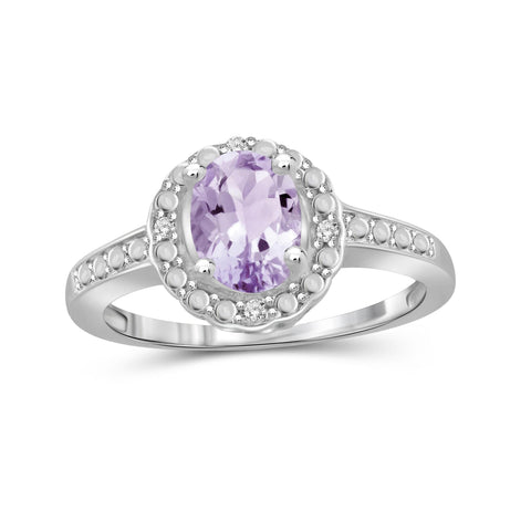 Pink Amethyst Ring Birthstone Jewelry – 1.10 Carat Pink Amethyst Sterling Silver Ring Jewelry with White Diamond Accent – Gemstone Rings with Hypoallergenic Sterling Silver Band