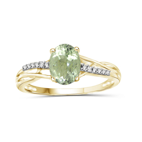 Green Amethyst Ring Birthstone Jewelry – 1.33 Carat Green Amethyst 14K Gold-Plated Ring Jewelry with White Diamond Accent – Gemstone Rings with Hypoallergenic 14K Gold-Plated Band