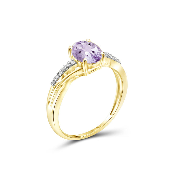 1.09 Carat Pink Amethyst Gemstone and Accent White Diamond 14K Gold-plated Ring