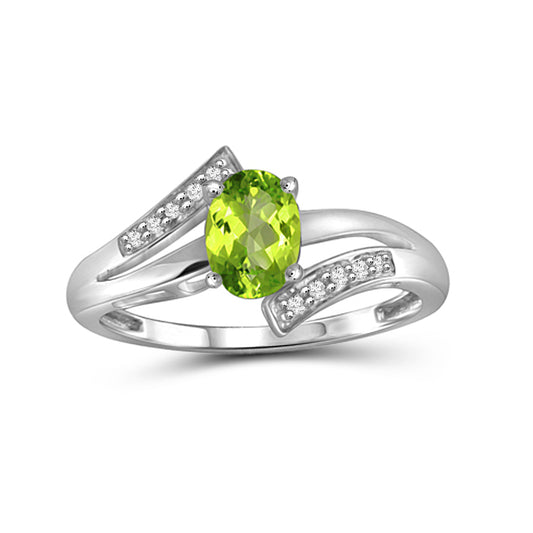0.75 ct. T.G.W. Peridot Ring with Diamond Accent in Sterling Silver