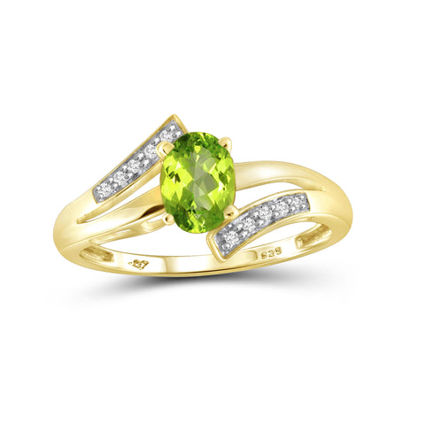 Peridot Ring Birthstone Jewelry – 0.80 Carat Peridot 14K Gold-Plated Ring Jewelry with White Diamond Accent – Gemstone Rings with Hypoallergenic 14K Gold-Plated Band
