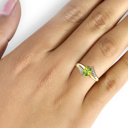 0.80 ct. T.G.W. Peridot Ring with Diamond Accent in 14K Gold over Silver