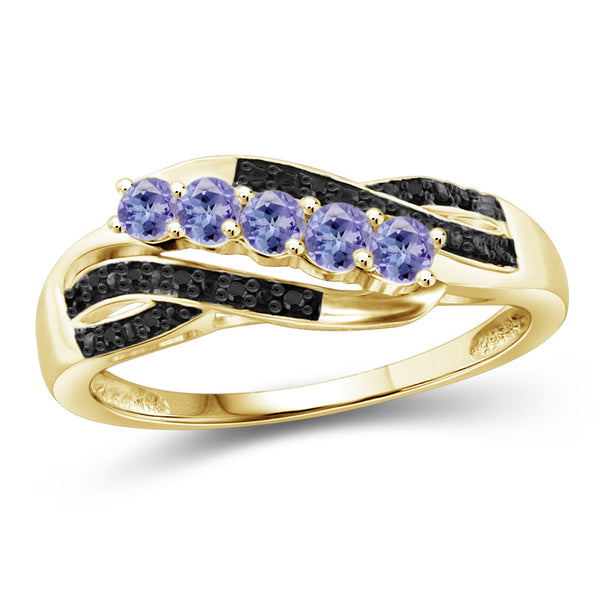 Gemstone & Diamond Ring in Sterling Silver  Or 14K Gold-Plated - Assorted Gemstone
