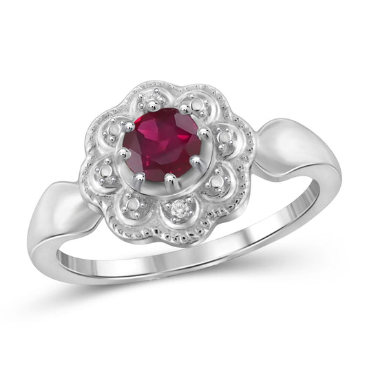 0.68 ct. T.G.W. Ruby Ring with Diamond Accent in Sterling Silver