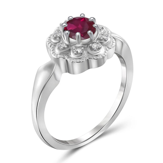 0.68 ct. T.G.W. Ruby Ring with Diamond Accent in Sterling Silver