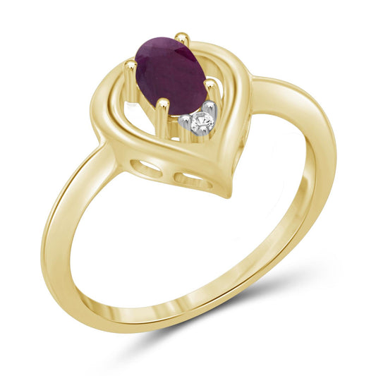 0.50 ct. T.G.W. Ruby Ring with Diamond Accent in 14K Gold over Silver