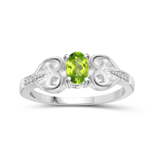 0.48 Carat T.G.W. Peridot Gemstone and White Diamond Accent Sterling Silver Ring