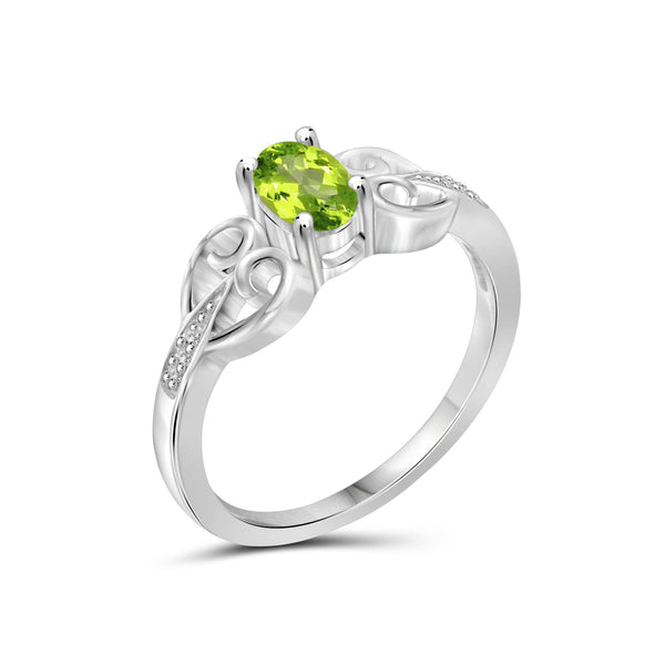 0.48 Carat T.G.W. Peridot Gemstone and White Diamond Accent Sterling Silver Ring