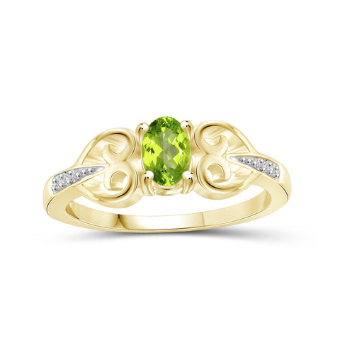 0.48 Carat T.G.W. Peridot Gemstone and White Diamond Accent 14K Gold-Plated Ring