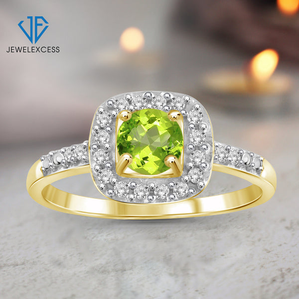 1/2 Carat T.G.W. Peridot And White Diamond Accent 14K Gold-Plated Ring