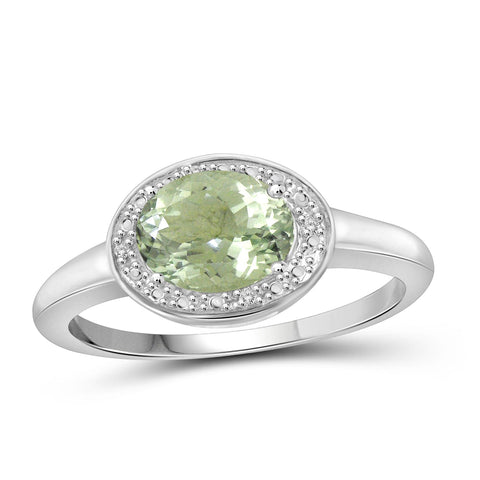 1.30 Carat Green Amethyst Gemstone and Accent White Diamond Sterling Silver Ring