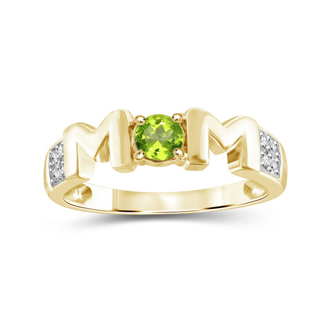 1/4 Carat T.G.W. Peridot And White Diamond Accent 14K Gold-Plated Mom 14K Gold-Plated Ring