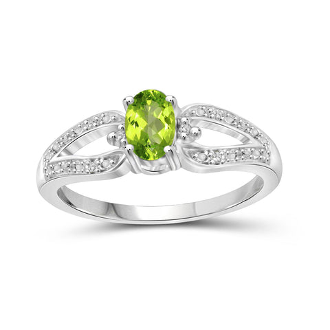 Peridot Ring Birthstone Jewelry – 0.50 Carat Peridot 0.925 Sterling Silver Ring Jewelry with White Diamond Accent – Gemstone Rings with Hypoallergenic 0.925 Sterling Silver Band