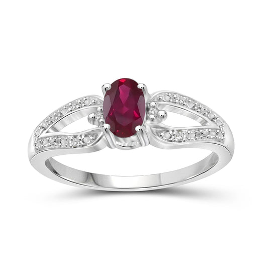0.48 ct. T.G.W. Ruby Ring with Diamond Accent in Sterling Silver