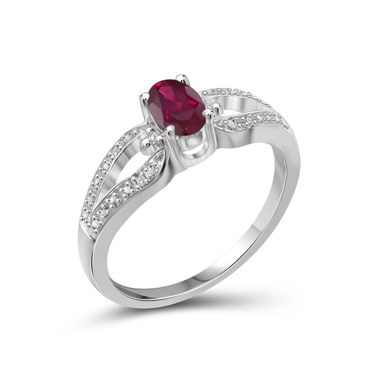 0.48 ct. T.G.W. Ruby Ring with Diamond Accent in Sterling Silver