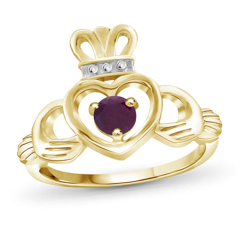 0.33 Carat T.G.W. Ruby Gemstone Heart 14K Gold-Plated Crown Ring