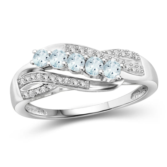 Aquamarine or Tanzanite Ring with Diamond Accent in Sterling Silver or 14K Gold over Silver