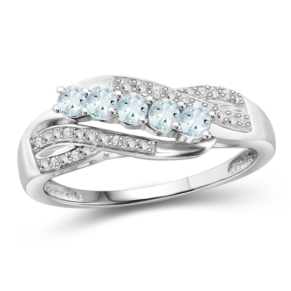 Gemstone & Diamond Ring in Sterling Silver  Or 14K Gold-Plated - Assorted Gemstone