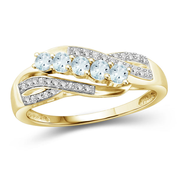 Gemstone & Diamond Ring in Sterling Silver  Or 14K Gold-Plated - Assorted Gemstone