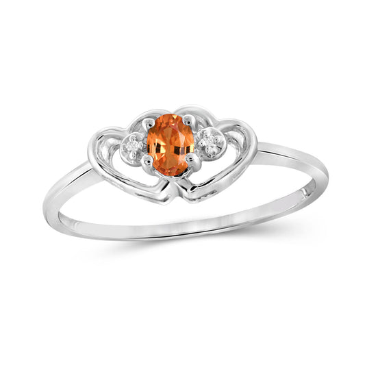 0.25 ct. T.G.W. Mandarin Garnet Ring with Diamond Accent in Sterling Silver