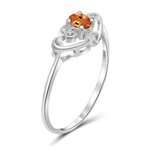 0.25 ct. T.G.W. Mandarin Garnet Ring with Diamond Accent in Sterling Silver