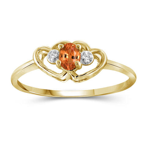 Madarine Garnet Ring Birthstone Jewelry – 0.25 Carat Madarine Garnet 14K Gold-Plated Ring Jewelry with White Diamond Accent – Gemstone Rings with Hypoallergenic 14K Gold-Plated Band