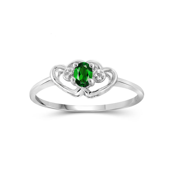 0.19 Carat T.G.W. Chrome Diopside Gemstone and Accent White Diamond Sterling Silver Ring