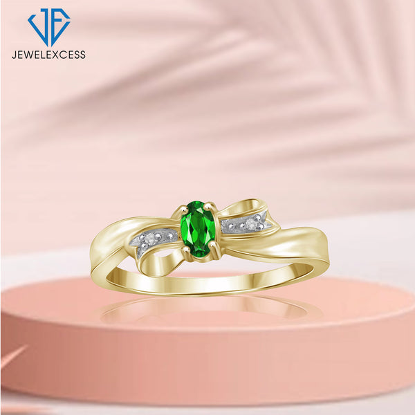 Chrome Diopside Ring Birthstone Jewelry – 0.20 Carat Chrome Diopside 14K Gold-Plated Ring Jewelry with White Diamond Accent – Gemstone Rings with Hypoallergenic 14K Gold-Plated Band
