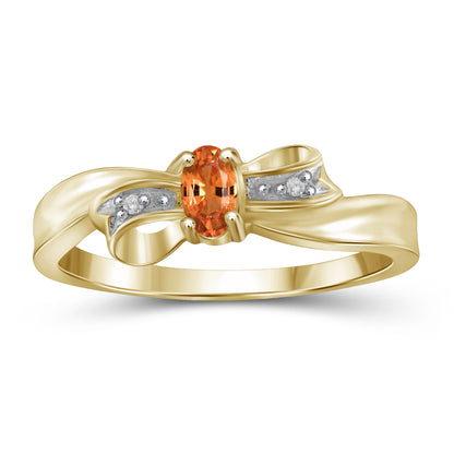 0.25 ct. T.G.W. Mandarin Garnet Ring with Diamond Accent in 14K Gold over Silver
