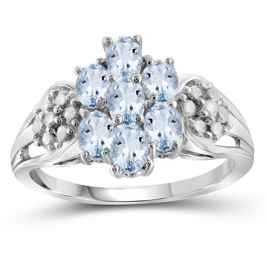 0.98 ct. T.G.W. Aquamarine Ring with Diamond Accent in Sterling Silver