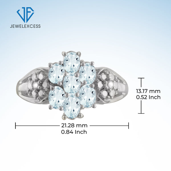 0.98 Carat T.G.W. Aquamarine Gemstone and 1/20 Carat T.W. White Diamond Ring in Sterling silver
