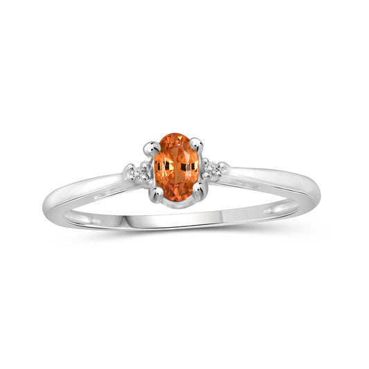 0.33 ct. T.G.W. Mandarin Garnet Ring with Diamond Accent in Sterling Silver