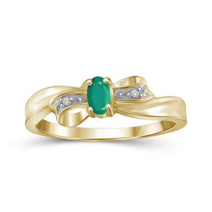 0.25 ct. T.G.W. Emerald Ring with Diamond Accent in 14K Gold over Silver