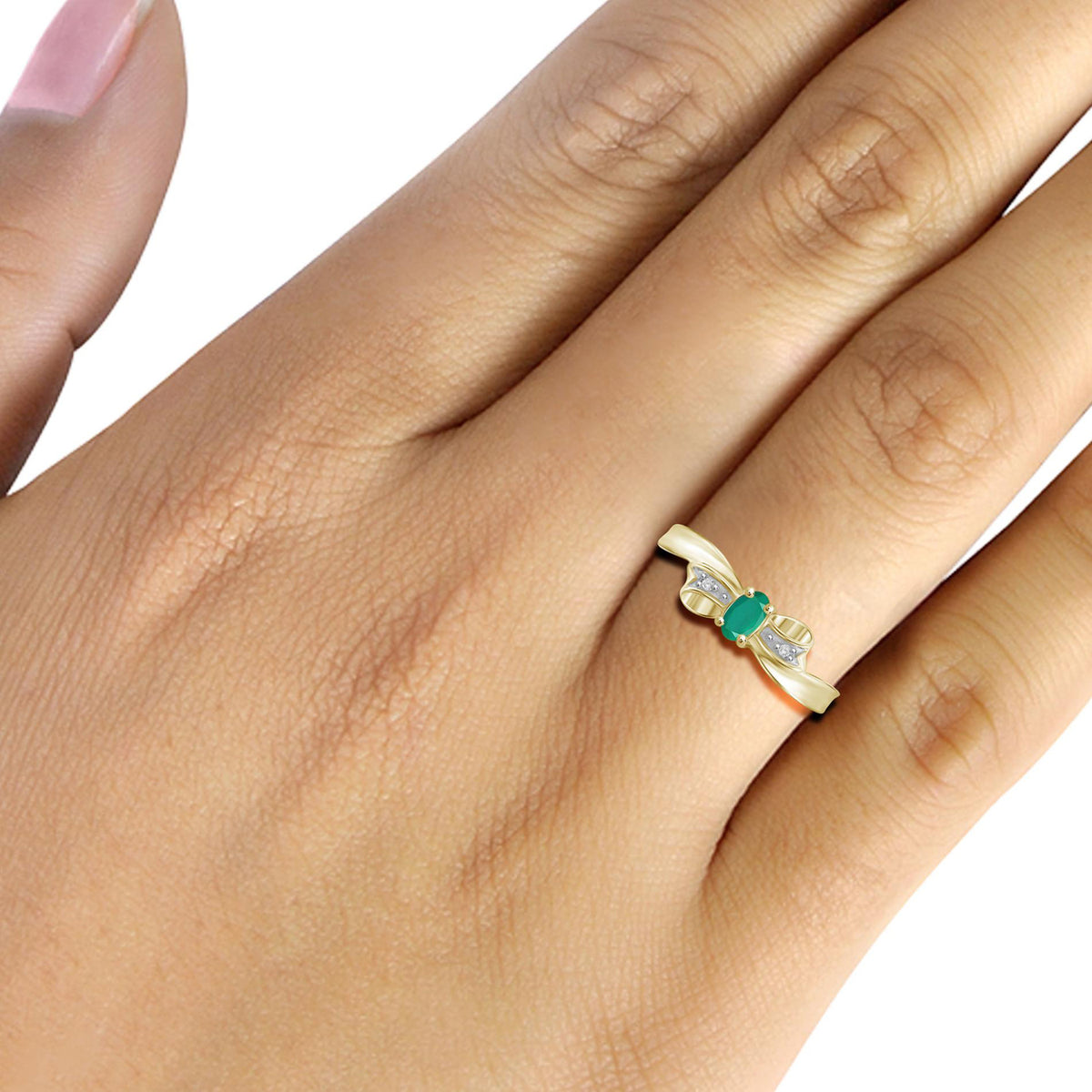 0.25 ct. T.G.W. Emerald Ring with Diamond Accent in 14K Gold over Silver