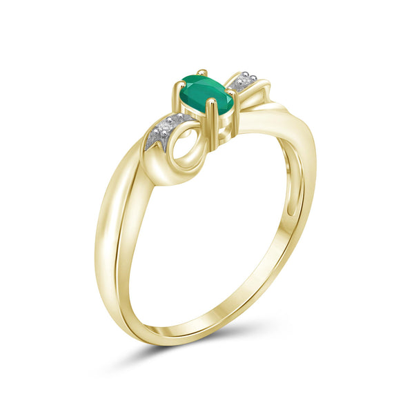 Emerald Ring Birthstone Jewelry – 0.25 Carat Emerald 14K Gold-Plated Ring Jewelry with White Diamond Accent – Gemstone Rings with Hypoallergenic 14K Gold-Plated Band