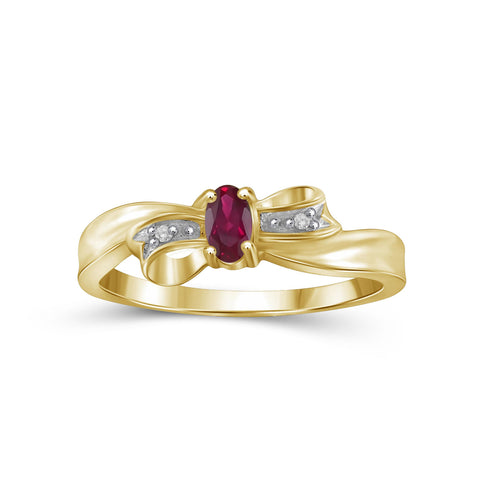 0.26 Carat Ruby Gemstone and Accent White Diamond 14K Gold-Plated Ring