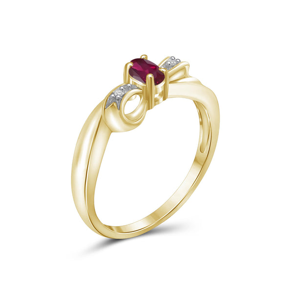 0.26 Carat Ruby Gemstone and Accent White Diamond 14K Gold-Plated Ring