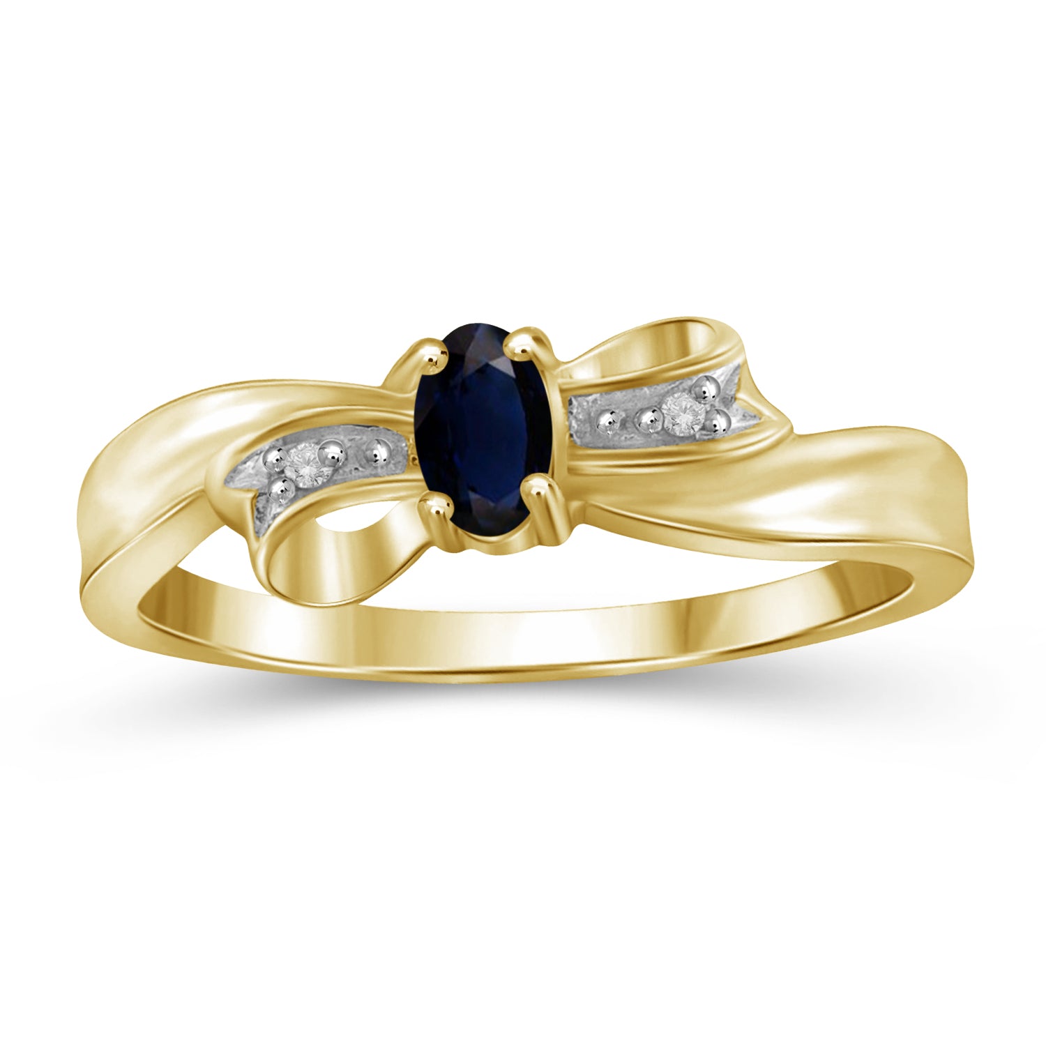 Sapphire Ring Birthstone Jewelry – 0.33 Carat Sapphire 14K Gold-Plated Ring Jewelry with White Diamond Accent – Gemstone Rings with Hypoallergenic 14K Gold-Plated Band