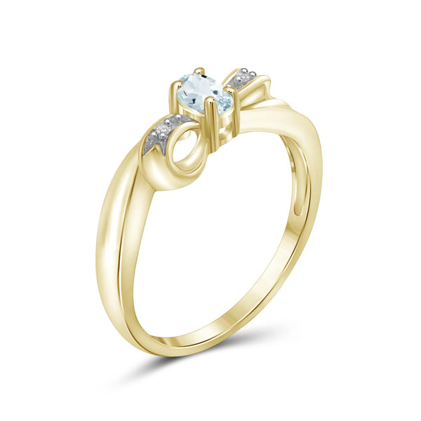 Aquamarine Ring Birthstone Jewelry – 0.25 Carat Aquamarine 14K Gold-Plated Ring Jewelry with White Diamond Accent – Gemstone Rings with Hypoallergenic 14K Gold-Plated Band