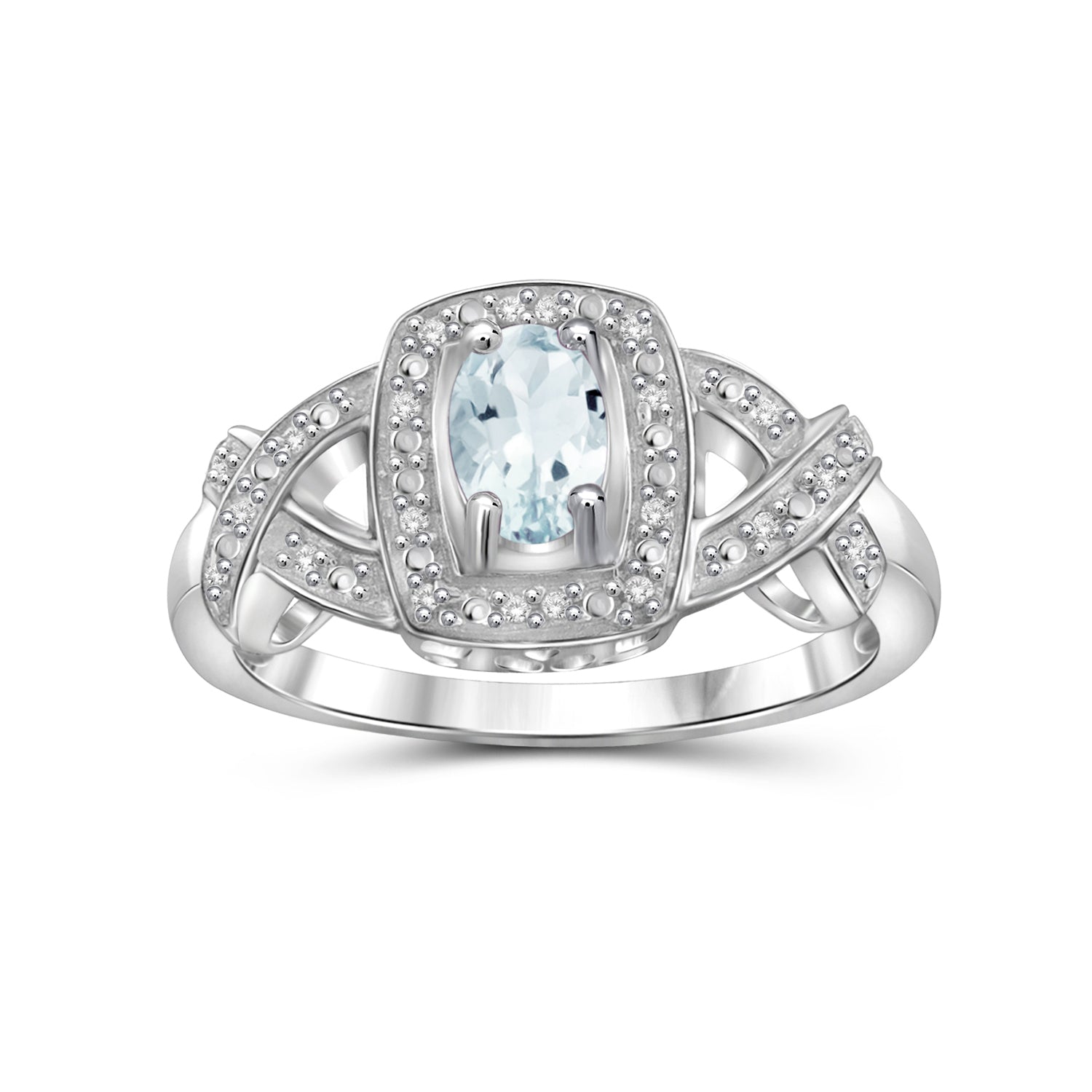 0.44 Carat T.G.W. Aquamarine Gemstone and 1/20 Carat T.W. White Diamond Sterling Silver Ring
