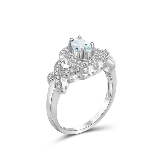 0.44 ct. T.G.W. Aquamarine & 1/20 ct. T.W. White Diamond Ring in Sterling Silver