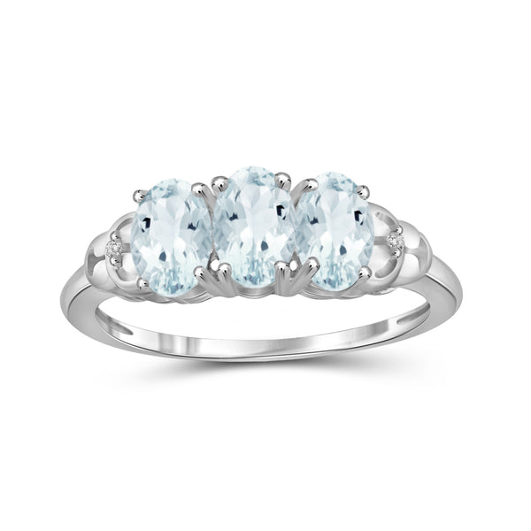 1.32 Carat T.G.W. Aquamarine Gemstone and Accent White Diamond Sterling Silver Ring