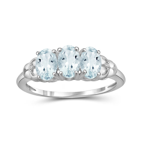 1.32 Carat T.G.W. Aquamarine Gemstone and Accent White Diamond Sterling Silver Ring