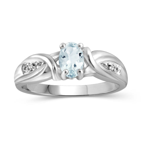 0.44 Carat T.G.W. Aquamarine Gemstone and Accent White Diamond Sterling Silver Ring