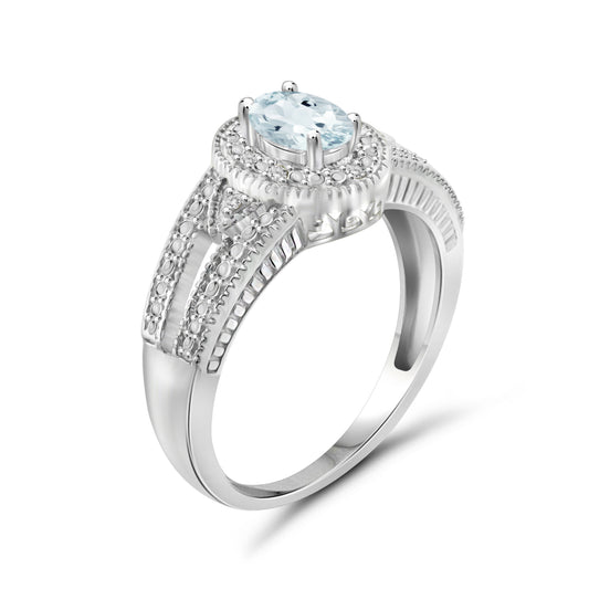 0.50 ct. T.G.W. Aquamarine Ring with Diamond Accent in Sterling Silver