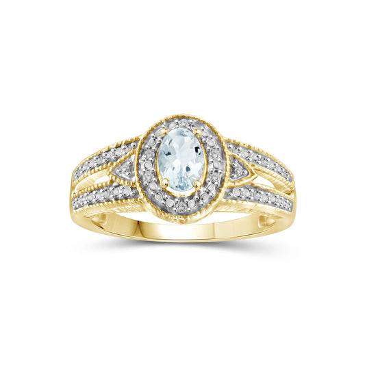 0.44 ct. T.G.W. Aquamarine Ring with Diamond Accent in 14K Gold over Silver