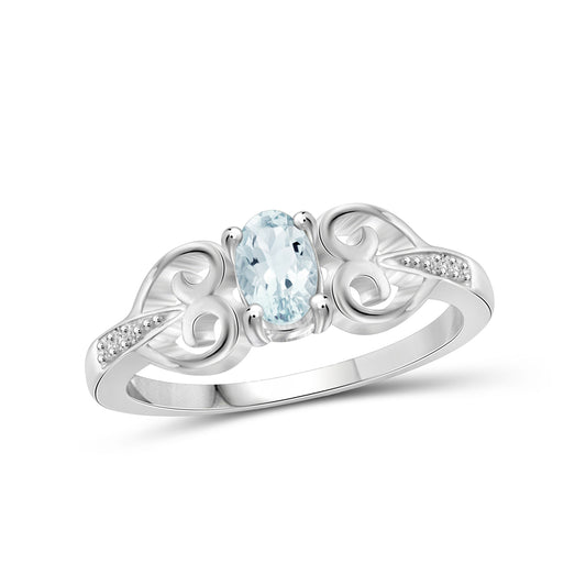 0.44 ct. T.G.W. Aquamarine Ring with Diamond Accent in Sterling Silver