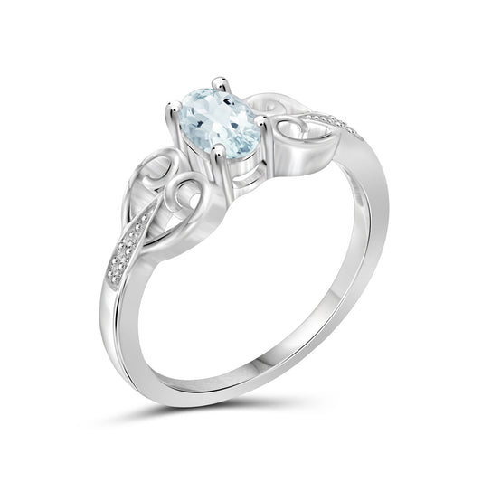 0.44 ct. T.G.W. Aquamarine Ring with Diamond Accent in Sterling Silver